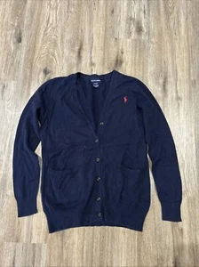 Ralph Lauren Polo Girls’s 100% Supima Cotton Knit Cardigan Navy Blue Sz XL 16 - Picture 1 of 4