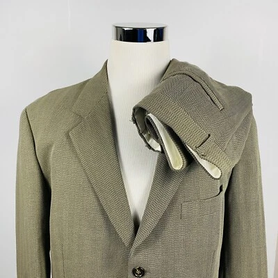 Hugo Boss 44L Einstein Alpha Suit 36 x 27 Pleated Beige Herringbone Three Button - Image 1 of 4