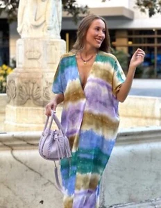 ZARA DONNA MULTICOLORE TIE DYE TUNICA ABITO MIDI VISCOSA TAGLIA M RESORT BOHOCORE - Foto 1 di 12