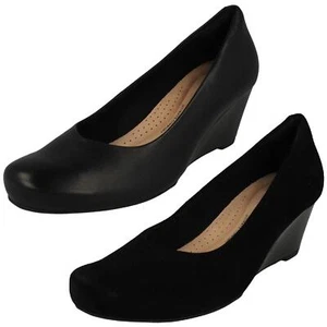 Ladies Clarks Wedge Heeled Court Shoes 'Flores Tulip' - Picture 1 of 19