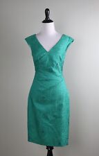 KAY UNGER New York $348 Green Medallion Jacquard Lined Pleated Dress Size 2