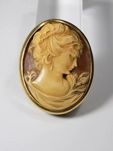 Jugendstil Brosche Gemme Cameo Muschelkamee Damen Portrait Gold 8 K - Picture 1 of 10