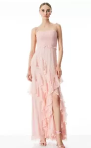 Alice and Olivia Pink Lace Jocelyn Smocked Wedding Tiered Ruffle Maxi Dress Sz 2 - Picture 1 of 9