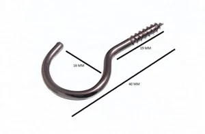 Cup Hook Screw In Unshouldered Total Length 38mm Chrome Cp With Pack Size 4 - Picture 1 of 1