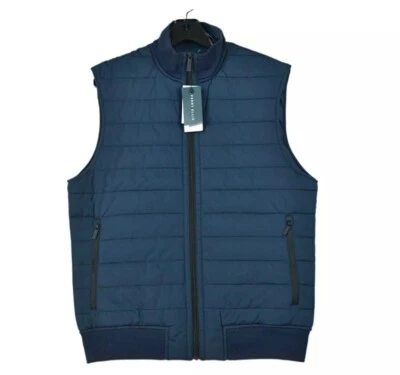 Новый с Ярлыками Perry Ellis пуховик жилет мужской размер M полный молнии синий изолированный куртка карманы - Изображение 1 из 4