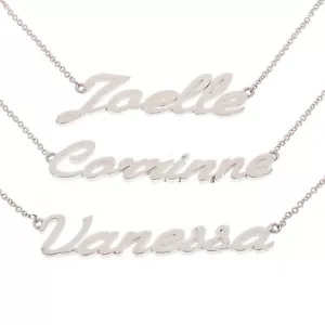14k White Gold Personalized Script Name Plate Pendant Necklace Adj. 16-20" Chain - Picture 1 of 8