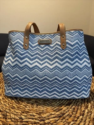 Bolso de Mano Nautica Montauk Paja Azul Chevron Rayas Grande Playa Viaje Vacaciones Foto 1 de 4
