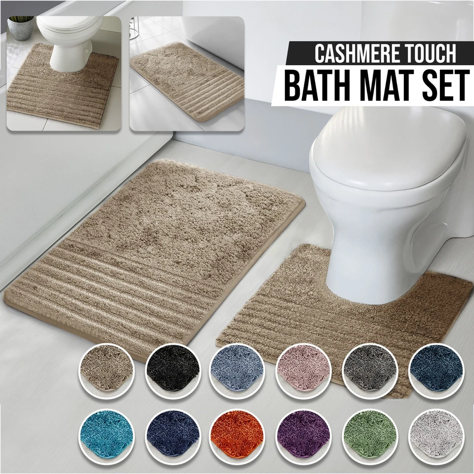 VELOSSO Striped Bath Pedestal Rug Mat Non Slip Back Shower Toilet Bathroom Washable