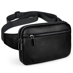 Leather Fanny Packs for Women Fashionable Plus Size Black Fanny Pack for Men ... - Picture 1 of 7