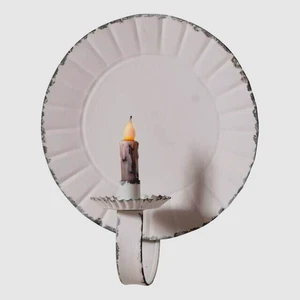 Large Candle Sconce in Rustic White Tin - Picture 1 of 4
