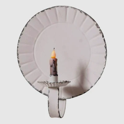 Large Candle Sconce in Rustic White Tin - Image 1 of 4
