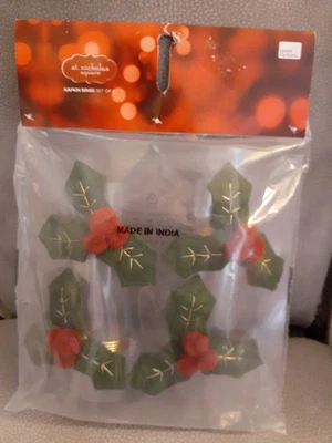 St Nicholas Square Set Of 4 Christmas Holly Berry Napkin Rings - Image 1 of 4