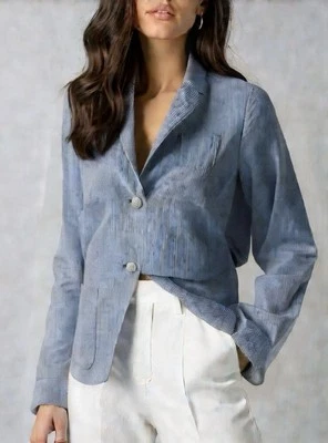 Chaqueta Blazer Mujer The Academy Azul Rayas Talla 8 Mezcla Lino Náutica Preppy Foto 1 de 4