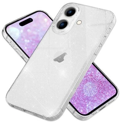 NALIA Glitzer Hülle für iPhone 16, Klare Diamant Handyhülle Glitter Cover Bling Schutz