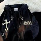 Y2k Oversized Hoodies Retro Hip Hop Jacket Gothic Embroidery Zip Up Sweatshirt
