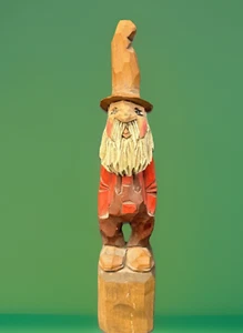 Vintage Hand Carved Wooden Folk Art Bearded Old Man Figurine #00AK - Picture 1 of 8