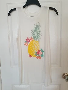 ROSIE HARLOW TANK COVERUP TOP GRÖSSE M STRETCH WEISS ANANAS NEU MIT ETIKETT - Bild 1 von 4