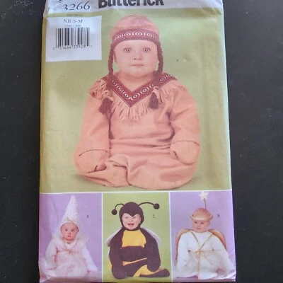 BUTTERICK 3266 UNCUT BABY PATTERN OF BEE, ANGEL, PAPOOSE, PRINCESS Sz NB-S-M - Image 1 of 2
