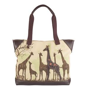 Chala Women's Safari Tote Bag - Cotton Canvas Giraffe Purse with Keychain