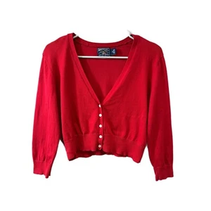 American Living Women’s Size Medium Button Front Cardigan Red 3/4 Sleeve - Picture 1 of 4