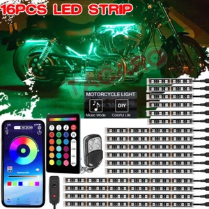 16pcs RGB Motorcycle LED Light Kit Under Glow Neon Strip Bar For Harley-Davidson - Picture 1 of 15