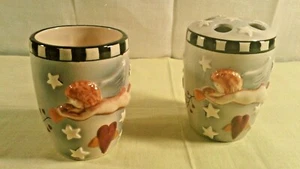 Debbie Munn Ceramic Toothbrush Holder and Tumbler Set Angels and Hearts - Picture 1 of 4