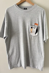 VTG 1997 Droopy Dog Pocket T-Shirt Warner Bros Heather Grey LARGE embroidered - Picture 1 of 6