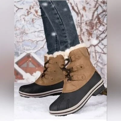 Bearpaw Women's Origin sheep wool Fur Winter waterproof Boots Tan & Black 8M - Image 1 of 4