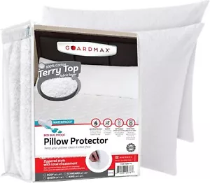 Guardmax Terry Cotton Waterproof Pillow Protector with Zipper - Picture 1 of 9