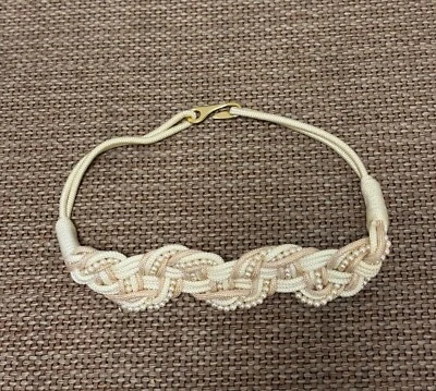 Cinturón de cuerda trenzada de colección para mujer S/M marfil perlas detalles dorados gancho llamativo Foto 1 de 3