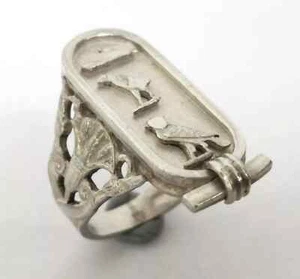 Vintage 1996 Sterling Silver Egyptian Revival Pharaonic Cartouche Ring Sz L½ - Imagen 1 de 13