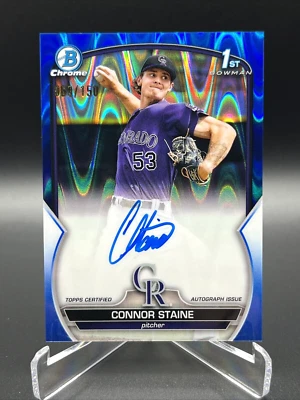 Connor Staine 2023 Bowman Chrome Auto Blue RayWave Refractor /150 #CPA-CSE - Image 1 of 4
