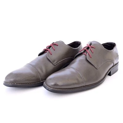 ZAPATOS PARA HOMBRE PENGUIN BRAD OXFORD TALLA 9.5 GRIS CUERO PUNTA REDONDA CORDONES ROJOS Foto 1 de 4