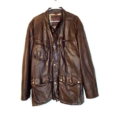 Tre Vero Men's XL Brown Leather Biker Jacket Zip-Up Used - Image 1 of 3