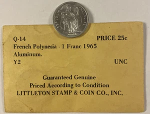 Polinesia Francesa 1965 1 franco - sin circular en antiguo sobre Littleton - Imagen 1 de 3