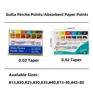Dental Endo Gutta Percha Points & Absorbent Paper Points Taper 0.02 Root Canal - Picture 1 of 45