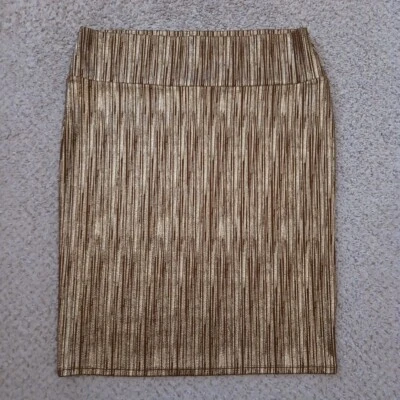 Falda LuLaRoe Cassie 3XL hasta la rodilla sin forro marrón dorado a rayas metálicas Foto 1 de 4