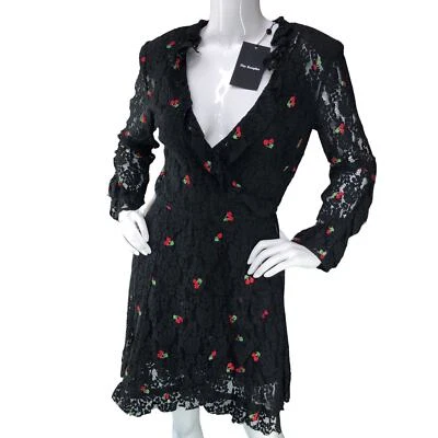 Vestido manga larga The Kooples para mujer talla 2 negro de encaje y bordado cereza NUEVO Foto 1 de 4