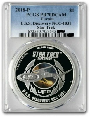 2018 1 Oz Silver Tuvalu STAR TREK U.S.S. DISCOVERY NCC 1031 PCGS PR70DCAM Coin. - Image 1 of 4