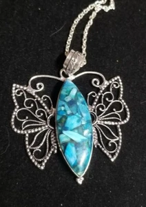 103. Copper Blue Scolecite 925 Silver Handmade Gemstone Pendant of 2.4" Ethnic - Picture 1 of 4