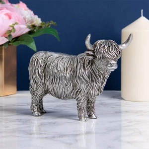 Leonardo Reflections Silver Highland Cow Ornament Figure Gift - Picture 1 of 1