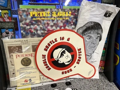 Pete Rose Lot of 6: Jumbo Info Sheet, Cobb-Buster, Plastic Bag, Kahn's Coin Etc. - Image 1 of 4