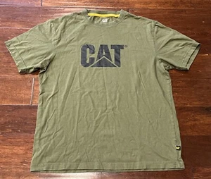 CAT Caterpillar Green Black Mens Medium Graphic Chest Logo Short Sleeve T Shirt - Picture 1 of 9