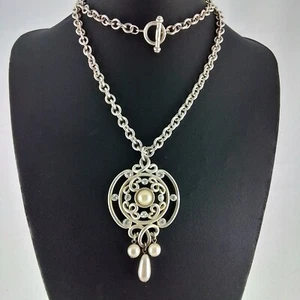Designer Signed Jesara Silvertone Art Nouveau Style Necklace Pendant - Picture 1 of 5