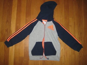 Adidas gray navy blue HOODED SWEATSHIRT hoodie zip orange striped coat jacket 7 - Picture 1 of 2