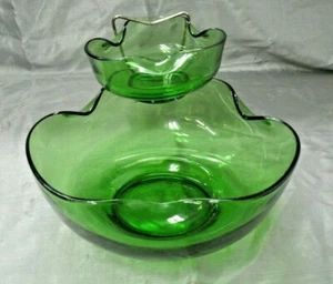 Vtg Anchor Hocking Chip Dip Set Accent Modern Spearmint Forest Green G200/119 EC - Picture 1 of 10