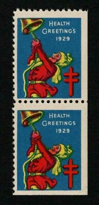 1929 WX50 Ringing Bell/Health Vert Pair (2) US Christmas Holiday Seals/Stamp MNH - Image 1 of 2