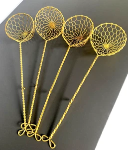 Fondue Sieb | Messing | für Feuertopf Mongolentopf | 4 x Löffel, Sieb goldfarben - Bild 1 von 4