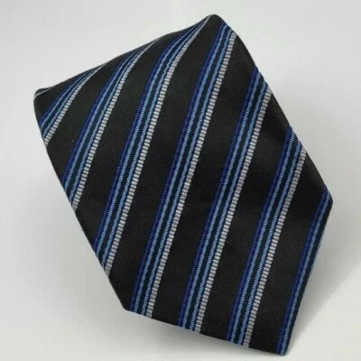 XMI Platinum Silk Tie Black Blue Gray Stripes Men Necktie USA 58.5 x 3.75 - Image 1 of 4