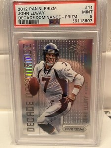 John Elway 2012 Panini Prizm Decade Dominance Silver Prizm #11 PSA 9